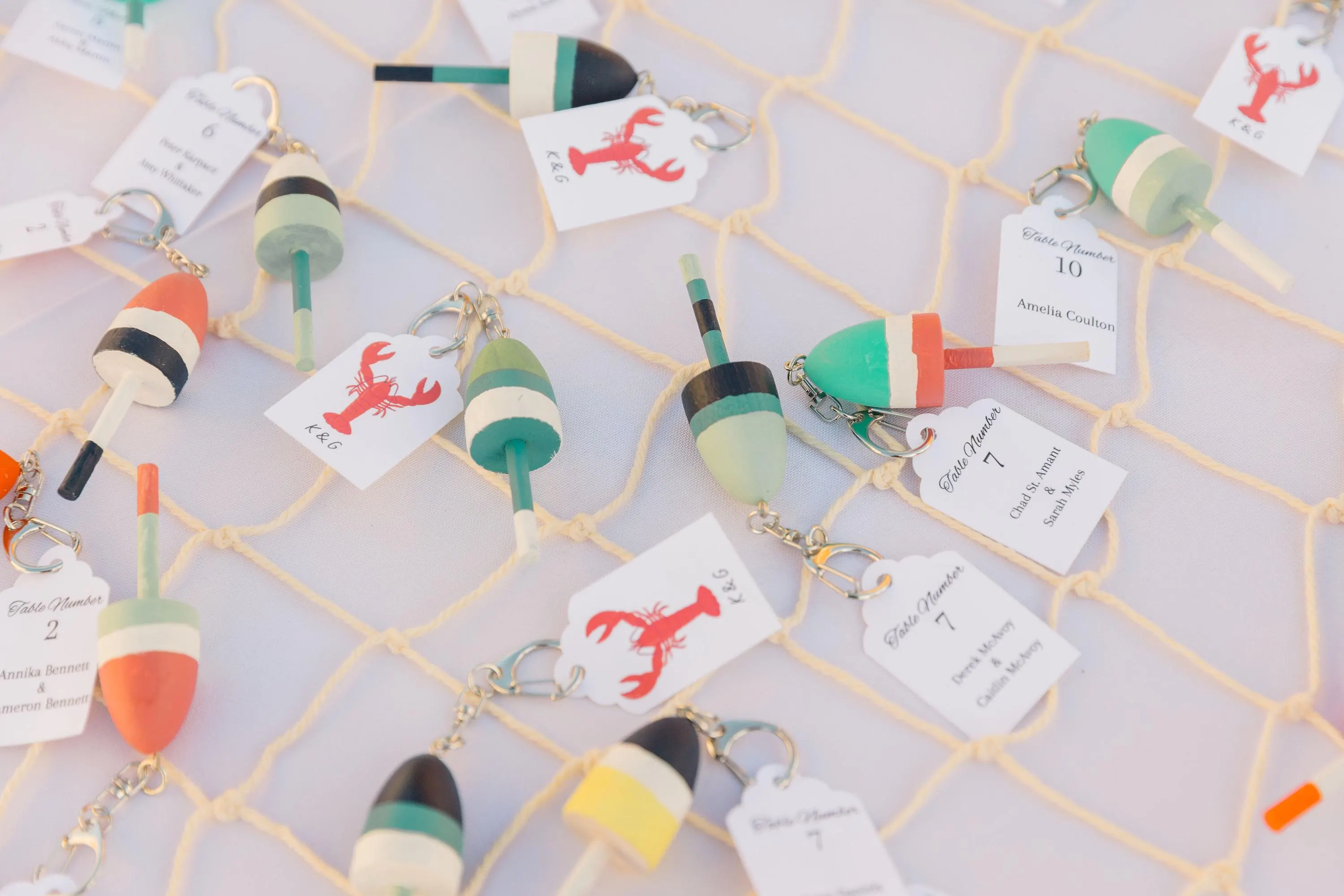Buoy Keychain Seating Card — handcrafted Seating Charts for coastal & beach weddings by Shoreline Bride, Boston MA