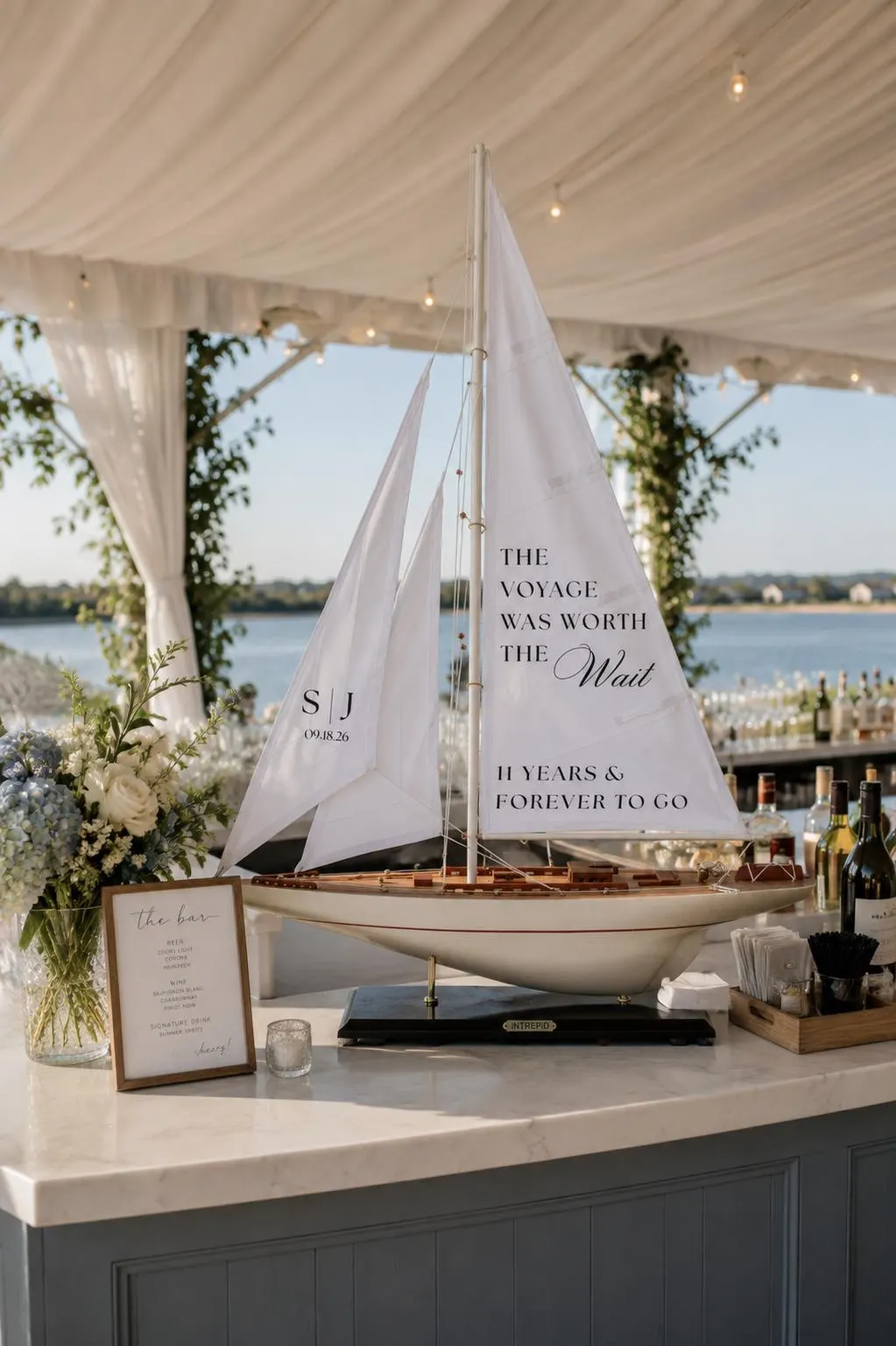Sailboat Wedding Sign 35" — handcrafted Signature Drinks Signs for coastal & beach weddings by Shoreline Bride, Boston MA